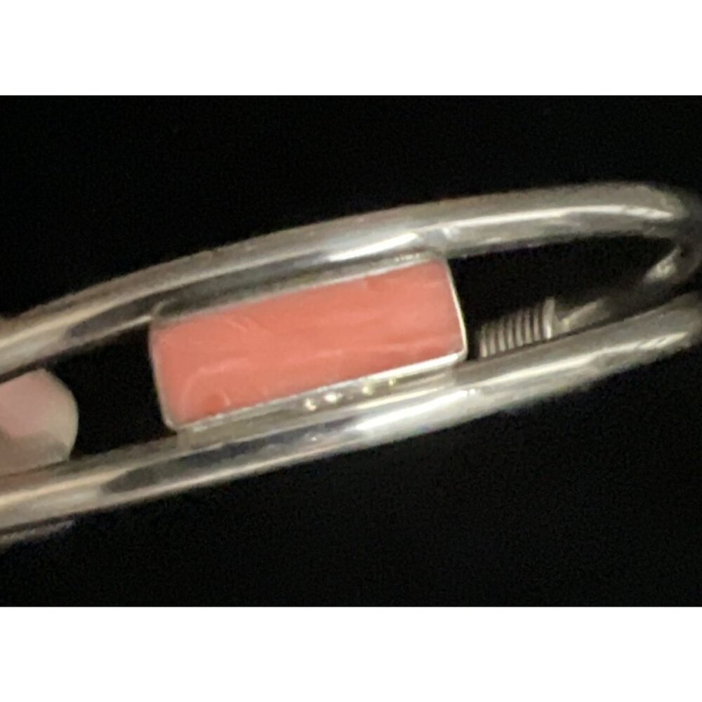 Vintage Sterling Silver Pink Rhodochrosite Modernist Cuff Bracelet 25.8g - Picture 8 of 8